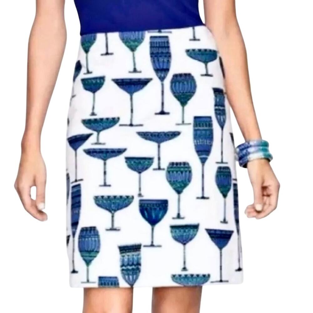 Talbots Cotton Blend Cocktail Wine Glass Pencil Skirt Coastal Whimsical Preppy